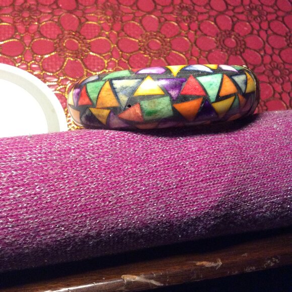 Vintage Hindu Indian Bone Hinged Bangle Bracelet - Picture 8 of 9